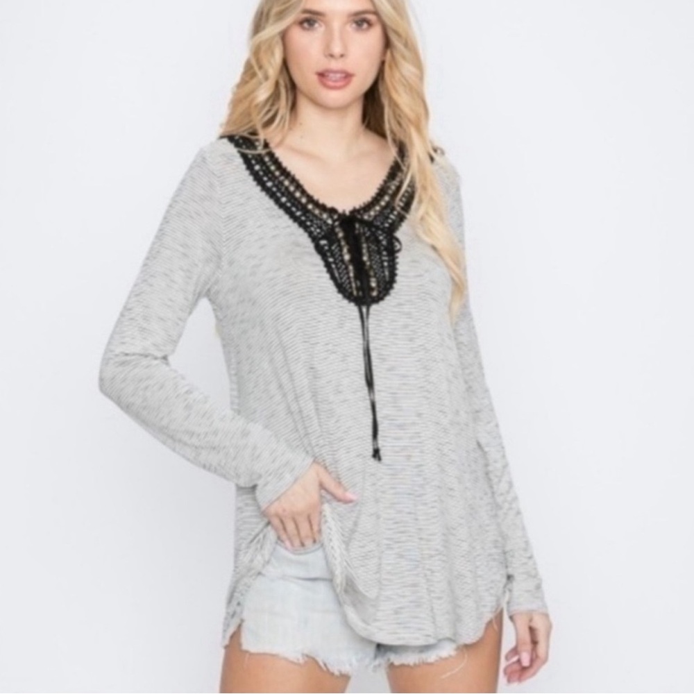 NWT SOFT stripe lace up top long sleeve